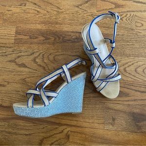 Blue Canvas and Woven Pattern Wedge Heels Size 8 - The Limited